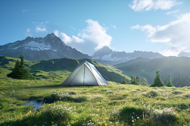 Acampar en las nubes de la montaña tocando las montañas Generativo Ai