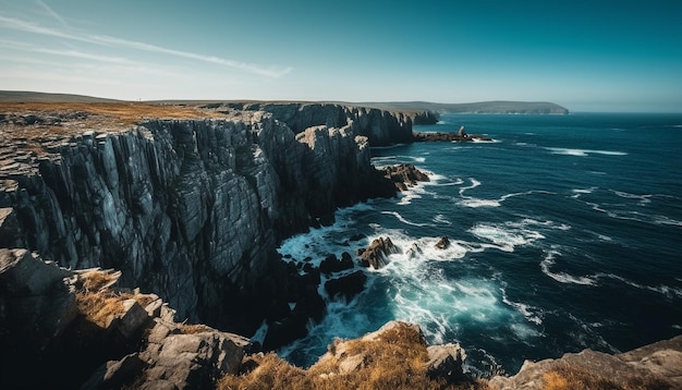 Acantilado majestuoso erosionado por la belleza del borde del agua de las olas generada por IA