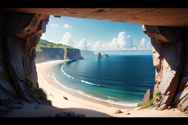 Acantilado y paisaje natural de montaña junto al fondo de papel tapiz del mar con vistas a la vista lejana