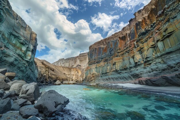 El acantilado verde está coloreado por minerales de silicato cerca de Veneguera Gran Canaria