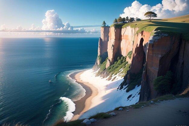 Un acantilado con vista al mar y al cielo.