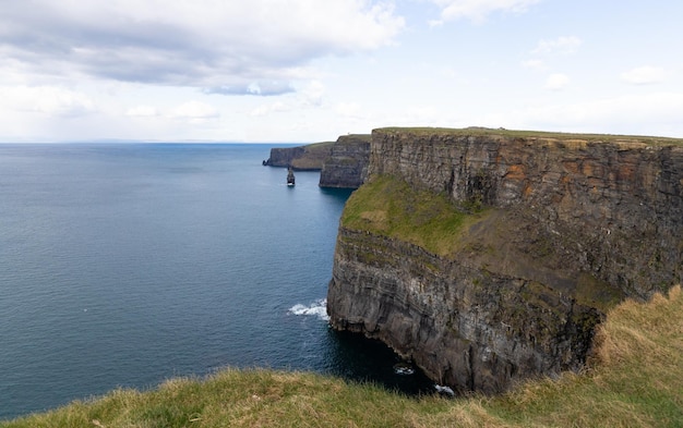 Acantilados de moher, irlanda, con vista al mar y al cielo.