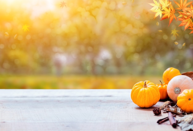 Ação de Graças com frutas e vegetais na madeira no outono e outono e colheita na temporada de cornucópia