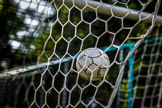 Foto ação de tiro com a velocidade da bola desfocada na rede