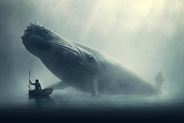 Ação embalada baleia corcunda violando perto e na frente do barco