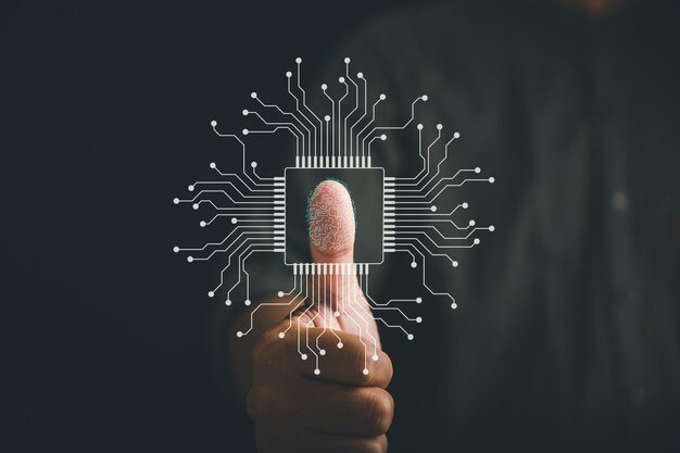 Acceso seguro con un pulgar hacia arriba y escaneo virtual de huellas dactilares