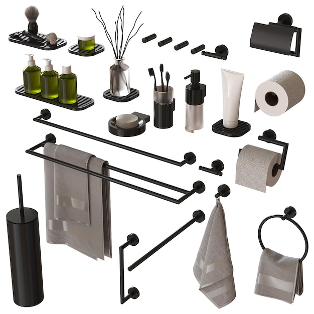 Accesorios de baño aislados sobre fondo blanco bidé ilustración 3D cg render