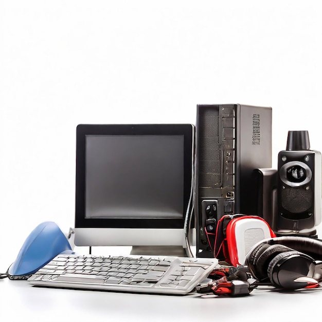 Accesorios para computadoras aislados sobre un fondo blanco