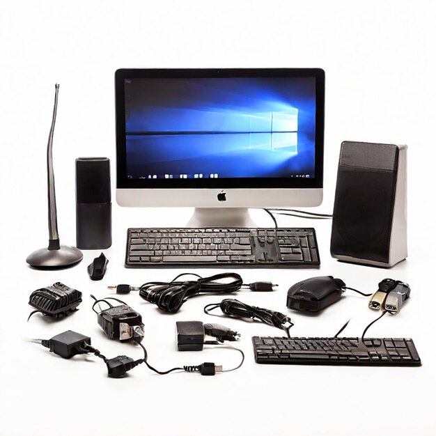 Accesorios para computadoras aislados sobre un fondo blanco