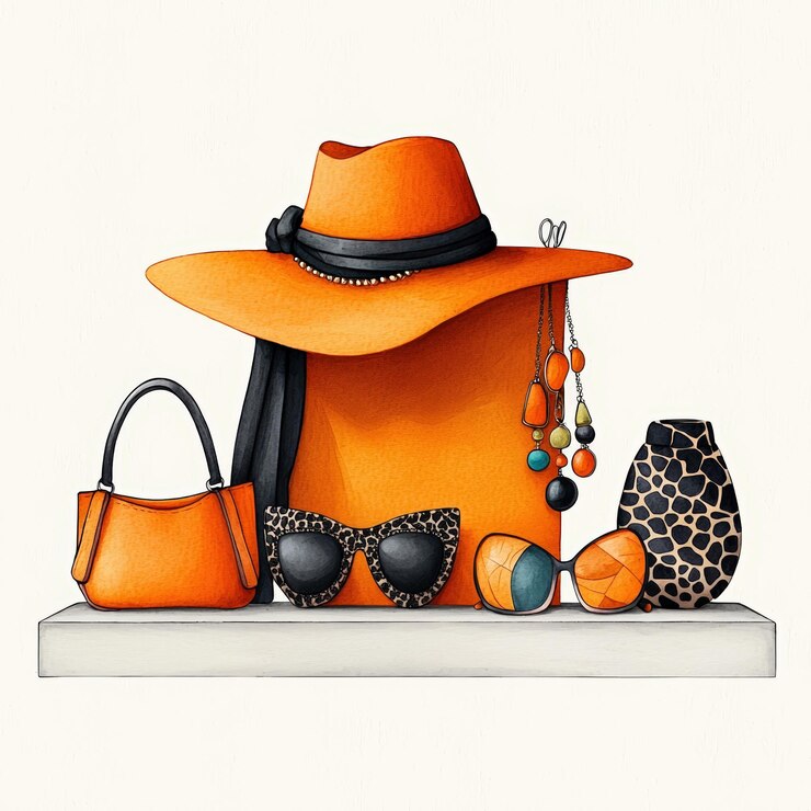 Foto accesorios elegantes de color naranja en exhibición