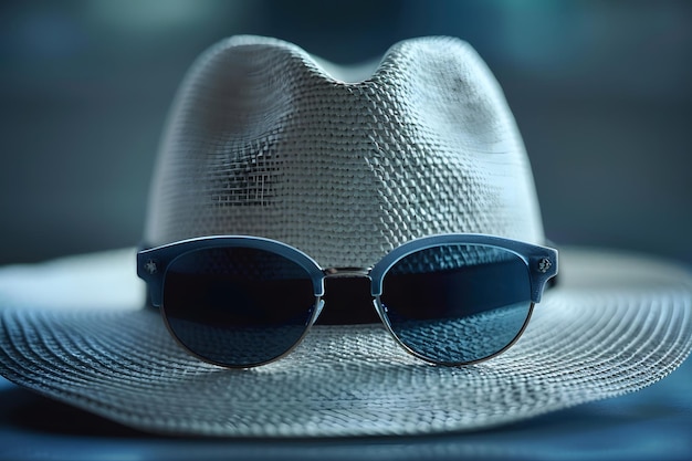 Accesorios elegantes para el verano Una combinación de sombrero de paja y gafas de sol