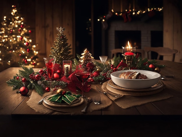 accesorios de felices navidades en la mesa de madera