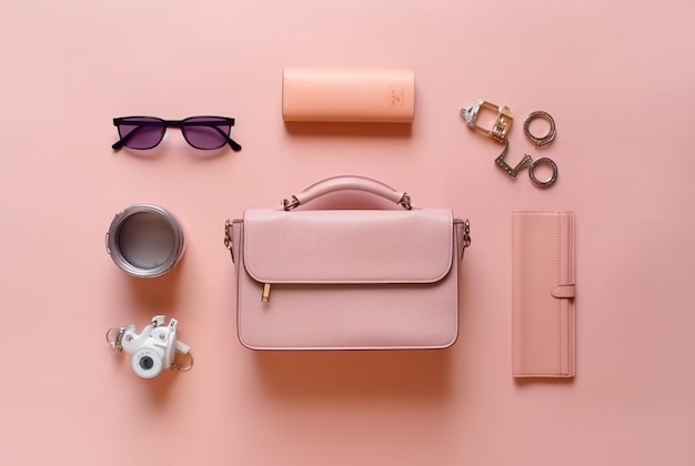 Accesorios de moda para mujer sobre un fondo pastel generativo ai