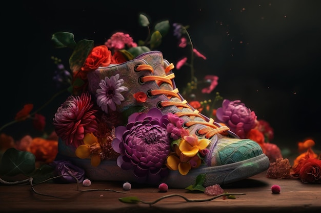 Accesorios para zapatos con temática de flores generados por IA