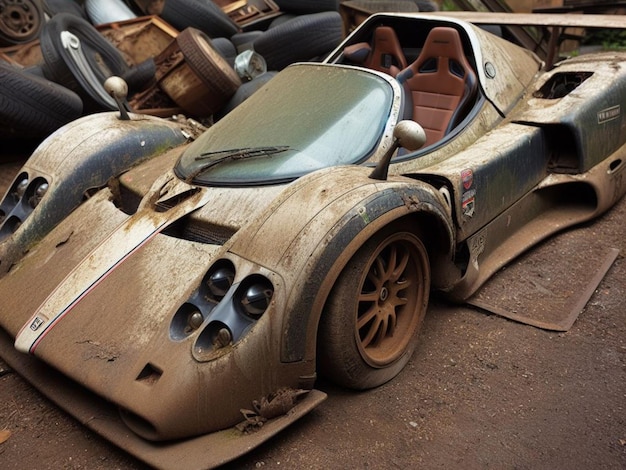 Accidente abandonado oxidado caro circulación de supercoches atmosféricos prohibido para la emisión de CO2 distópico