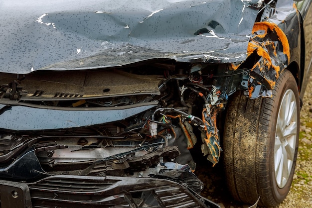 Accidente automovilístico en la calle automóviles dañados después de la colisión