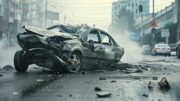 Accidente automovilístico en carretera mojada