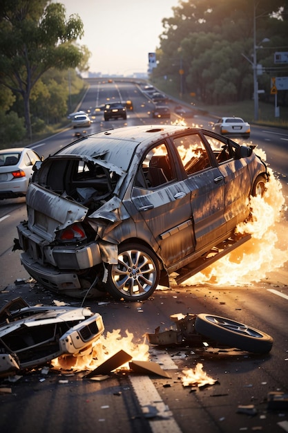 Foto accidente automovilístico en carretera que involucra a dos autos