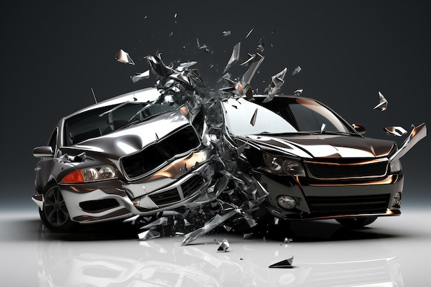 Accidente automovilístico de dos autos colisión de autos Dos autos resultan dañados después de una colisión frontal un accidente automovilístico Accidente automovilístico en la calle autos dañados después de la colisión Violación de las reglas de tránsito