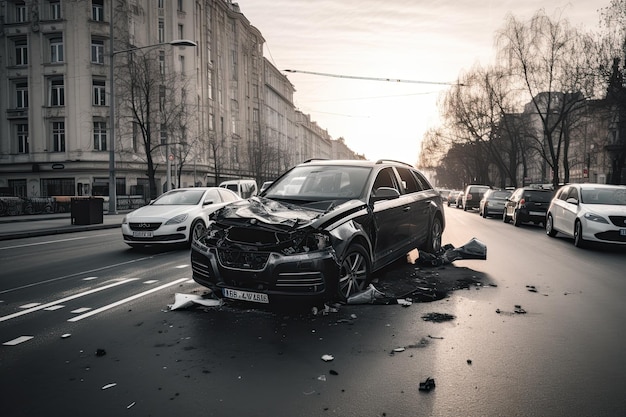 Accidente automovilístico en una gran ciudad moderna