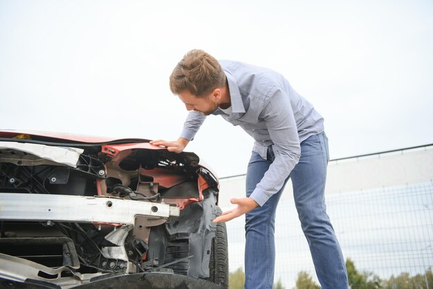 Accidente automovilístico Hombre tras accidente automovilistico Hombre lamenta los daños causados durante el accidente automovelístico