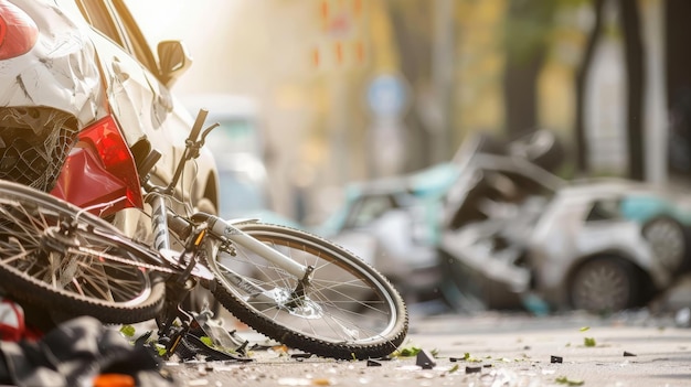 Accidente de coche con bicicleta en la carretera