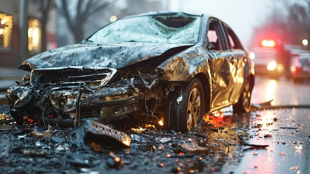 Foto accidente de coche en la carretera accidente en la ciudad el coche fue atropellado por un coche