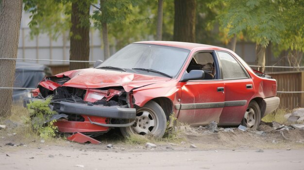 Accidente de coche de carretera roto cuerpo dañado metal tecnología de seguros de vida generado por IA