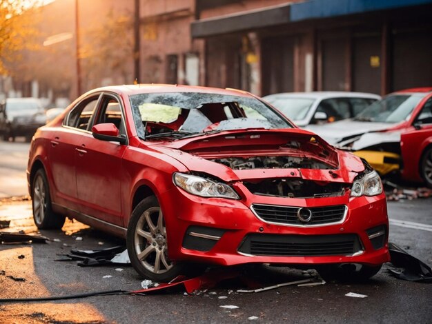 Foto accidente de coche rojo en la calle ia generativa