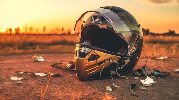 Accidente de moto con casco de seguridad por accidente