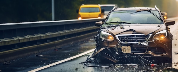 Accidente de tráfico en carretera lluviosa Ai Generativo