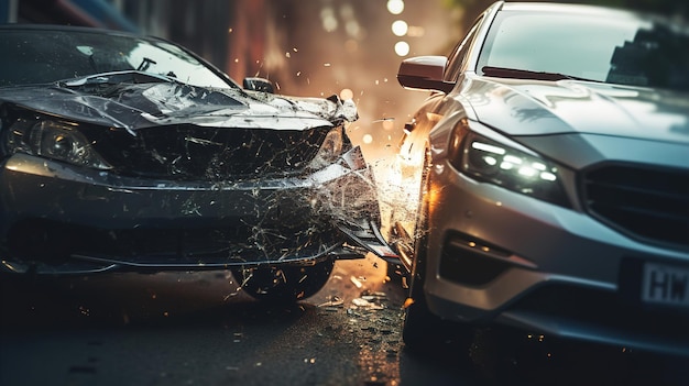 Accidente de tráfico de dos automóviles en la carretera