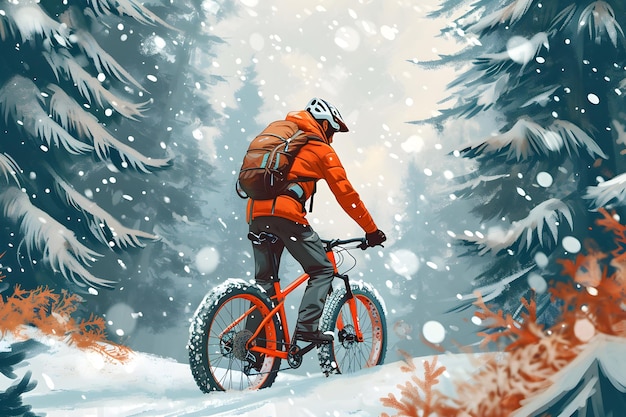 Acción extrema en el frío ilustrando aventuras de invierno en Fatbike Trails IA generativa