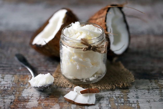 Aceite de coco. Concepto de comida saludable. Dieta Keto.