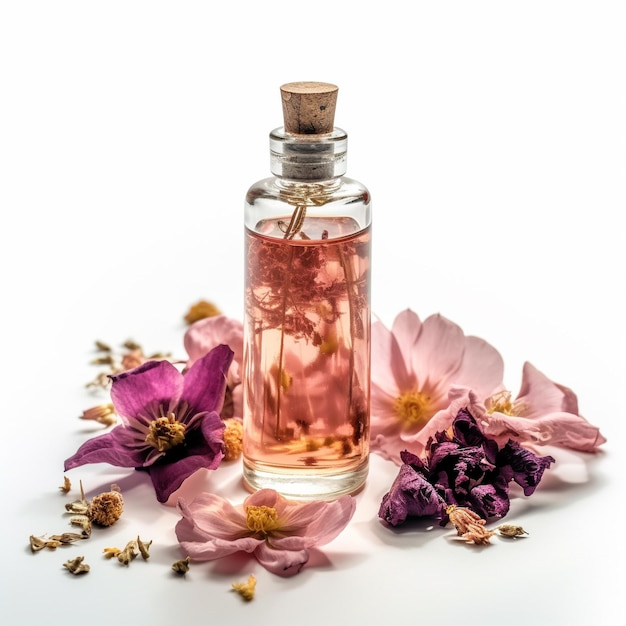 Aceite esencial ai generativo con flores.