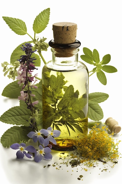 Foto aceite esencial spa hierbas y flores ia generativa