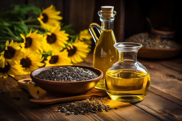 Aceite de girasol extraído de sus semillas Generative Ai