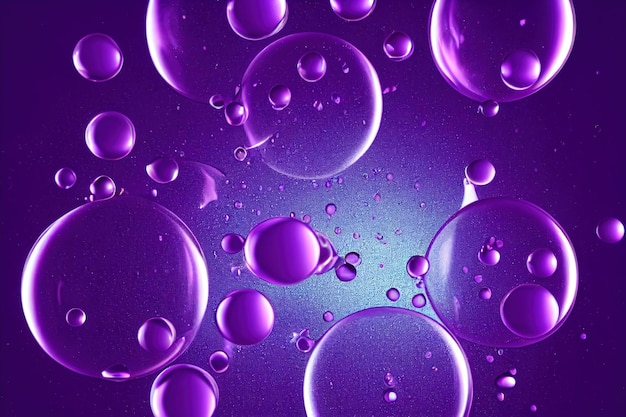 Aceite de ilustración 3D con burbujas sobre fondo violeta
