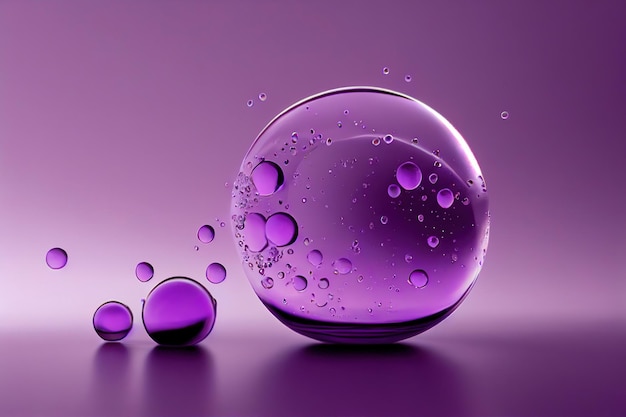 Aceite de ilustración 3D con burbujas sobre fondo violeta