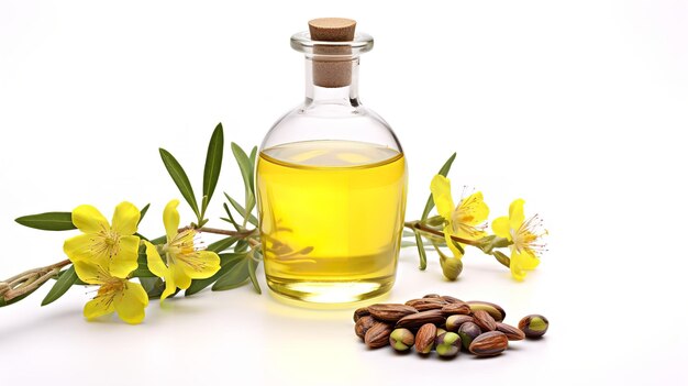 Aceite de jojoba aislado sobre fondos blancos con jojoba Generative Ai