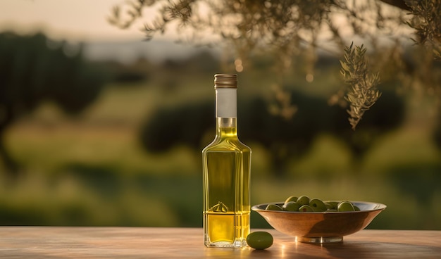 Aceite de masaje en un frasco de vidrio vela y toalla El concepto de spa y salón de belleza de masajes Espacio para texto IA generativa