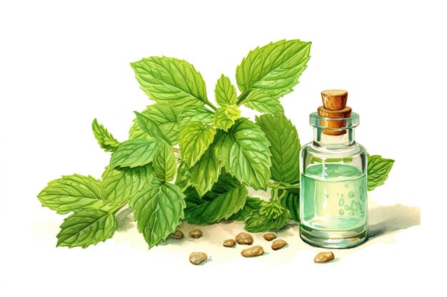 Aceite de menta aislado sobre fondo blanco generado por IA