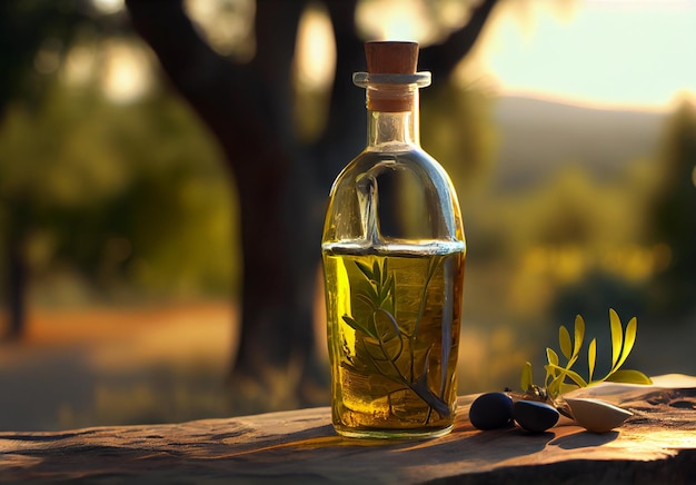 Aceite de oliva en una botella de vidrio