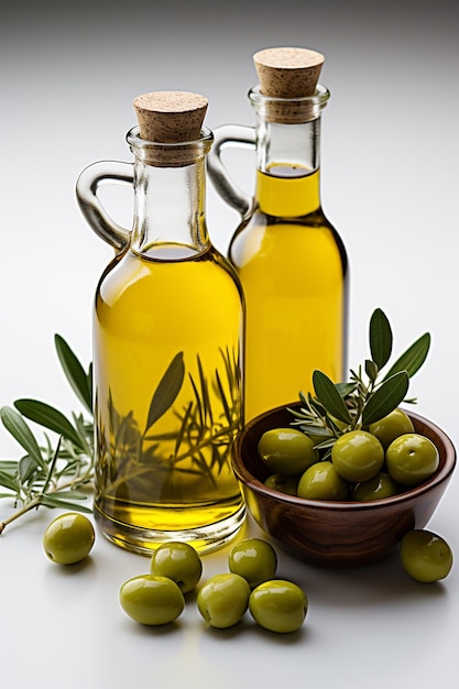 aceite de oliva ingrediente alimentario saludable botella virgen amarilla hoja verde fresco mediterráneo