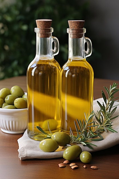 aceite de oliva ingrediente alimentario saludable botella virgen amarilla hoja verde fresco mediterráneo