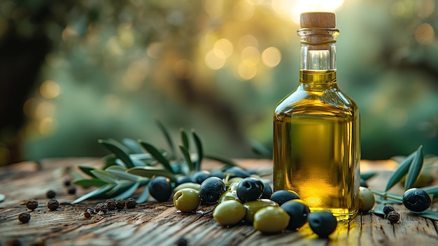 Aceite de oliva natural en una botella de vidrio Aceite de Oliva Orgánico Generativo Ai