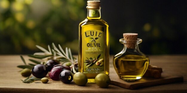 Aceite de oliva orgánico en la mesa productos naturales.