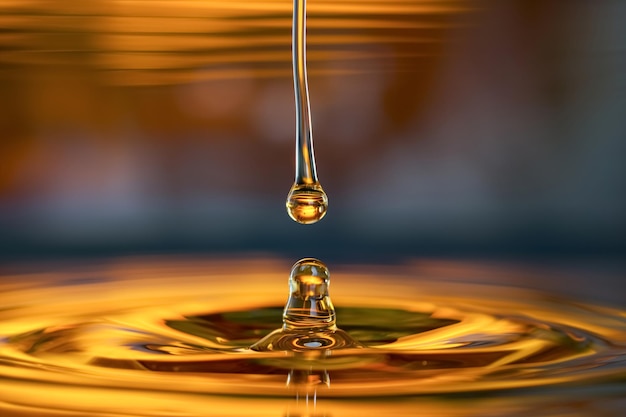 Foto aceite de oliva con un primer plano de una gota suspendida que refleja colores vibrantes paisaje italiano