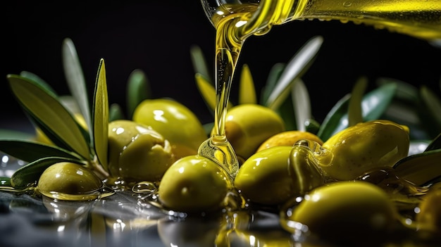 El aceite de oliva se vierte en una botella de vidrio