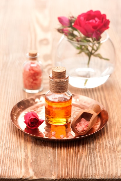 Aceite de rosas y sal marina Spa para el cuidado corporal y aromaterapia